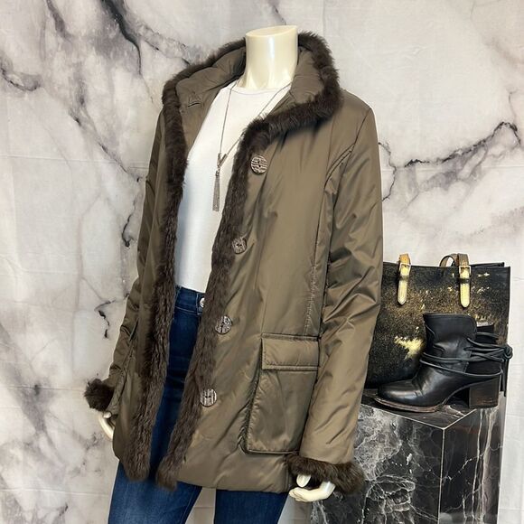 Punt Roma brown quilted jacket with fur trim - Picture 5 of 11